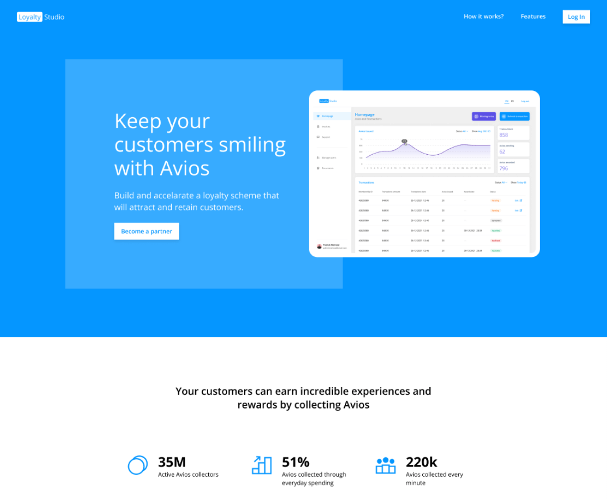 Avios dashboard