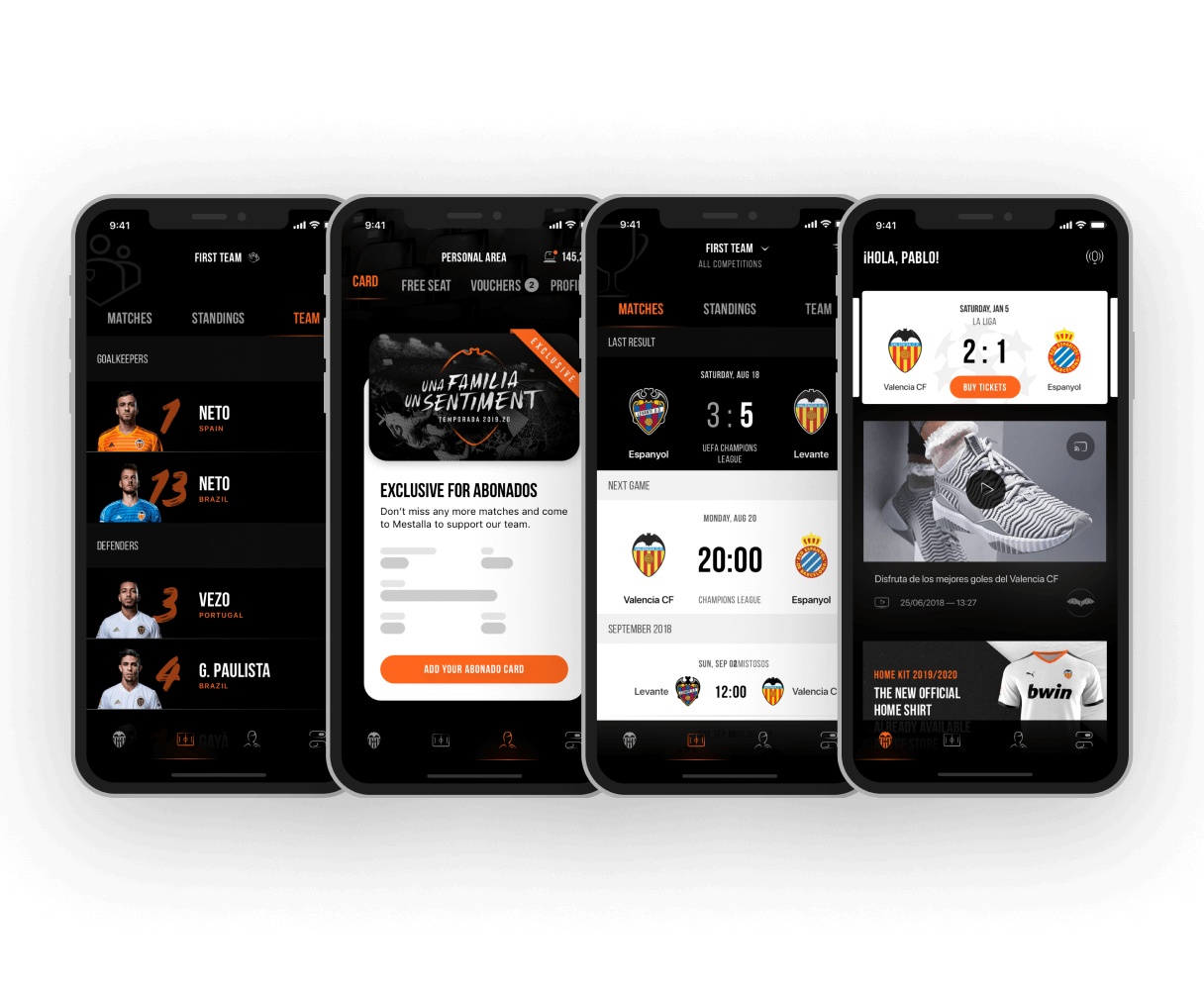Valencia CF app, 3 screens