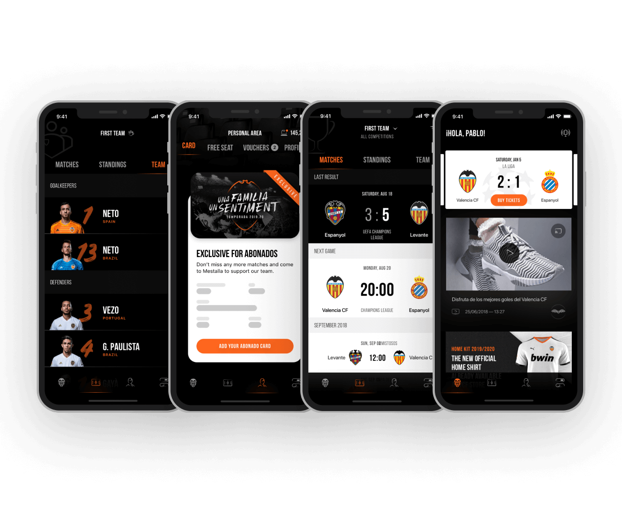 Valencia CF app, 3 screens